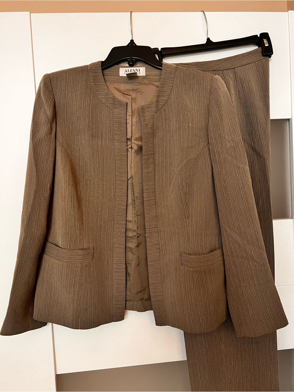 Alfani Brown Pinstripe Collarless Blazer and Matching Pants